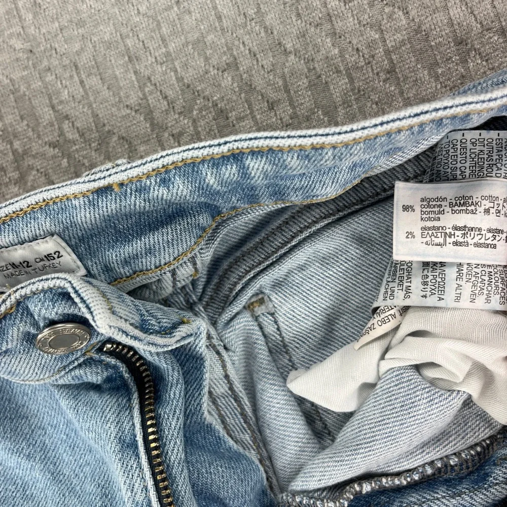 Zara Cargo Jeans Kids 11-12 women 24x27 Light Wash Blue Wide Leg Raw Hem Denim